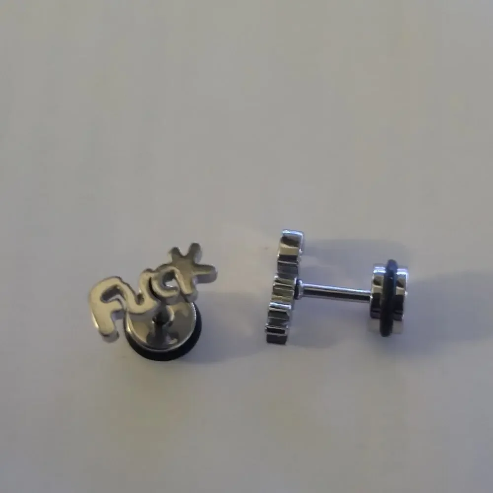 Women's silver tone F*ck word screw back post earrings